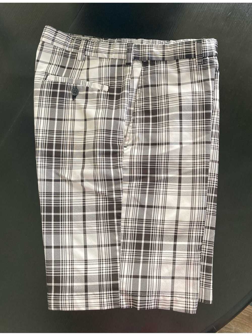 Men's Flat Front Plaid Shorts - Black & White